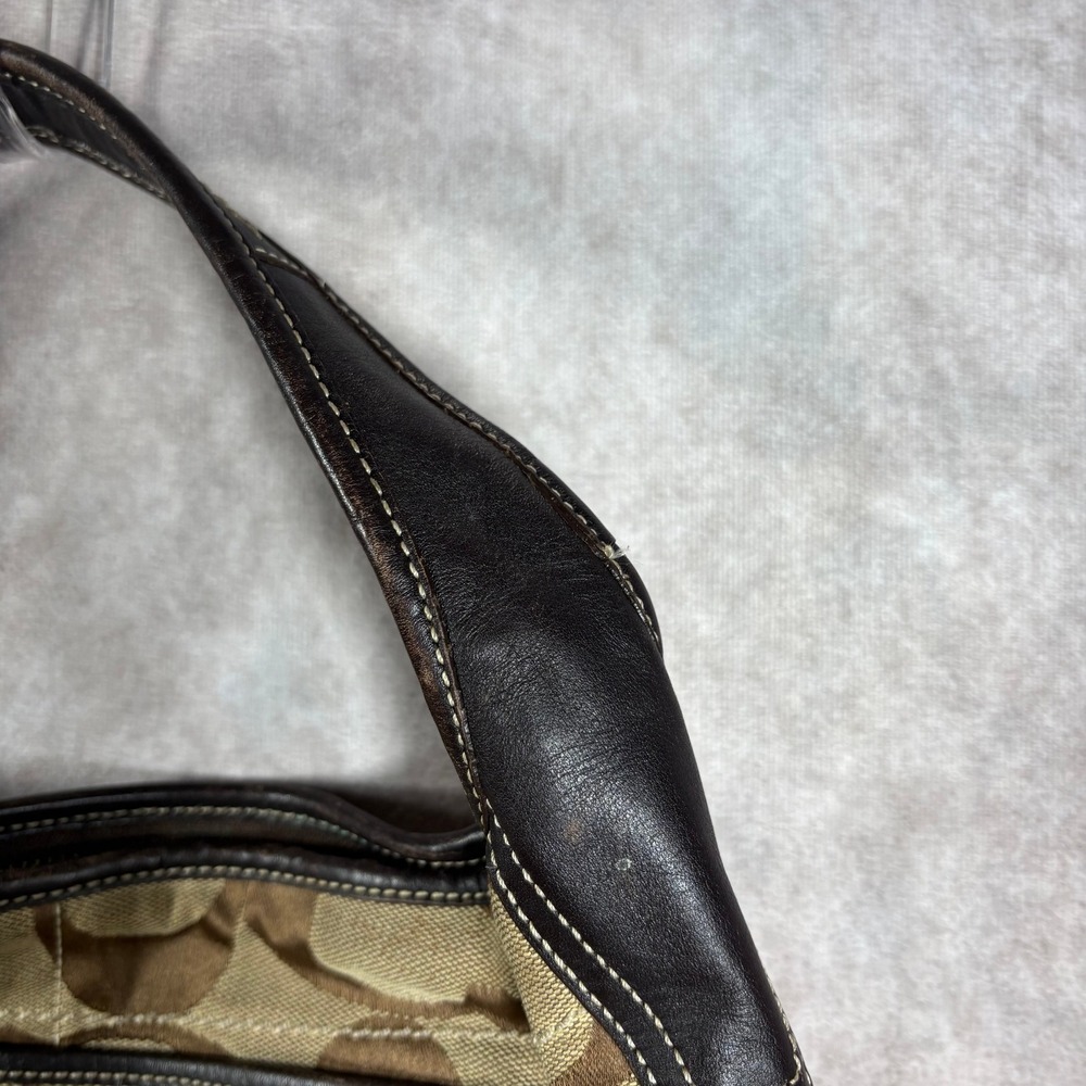 Coach Shoulder Bag Women Medium Brown Signature Canvas Hobo Leather Trim Vintage - Picture 2 of 16